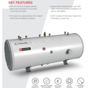 Gledhill StainlessLite Horizontal Indirect Unvented Hot Water Cylinder