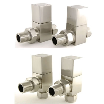 Cubex Square Satin Nickel Manual Radiator Valve Set