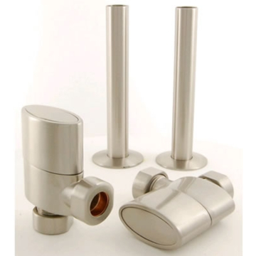 Ellipse Oval Satin Nickel Radiator Valve Set and Sleeve Kit