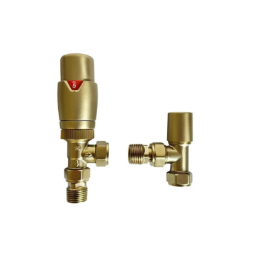 Radox Brushed Brass Thermostatic Radiator Valve and Lock Shield Pack