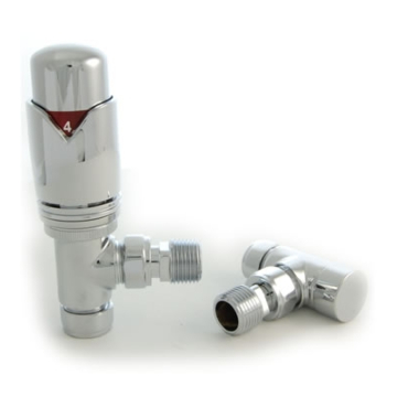 Realm Angled Chrome Thermostatic Radiator Valve and Lock-shield