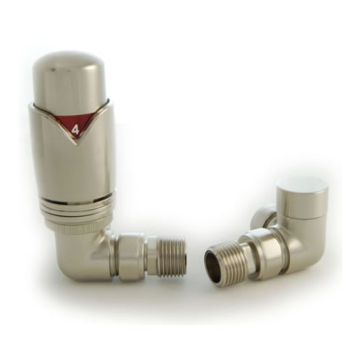 Realm Corner Satin Brushed Nickel Thermostatic Radiator Valve set