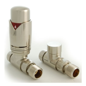 Realm Straight Satin Brushed Nickel TRV Radiator Valve and Lockshield