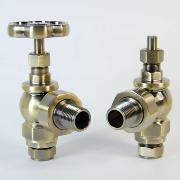 Rosa Antique Brass Angled Manual Radiator Valve Set