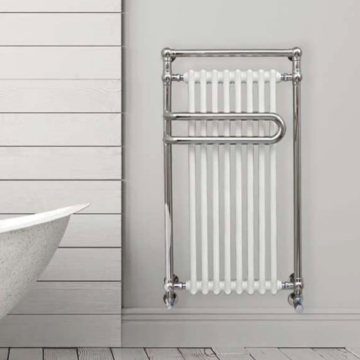 Ultraheat Devon White Column Radiator with Polished Stainless Steel Towel Rails