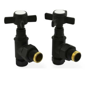 Westminster Cross Head Textured Black Angled Radiator Valve Set