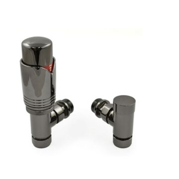 Realm Angled Black Nickel Thermostatic Radiator Valve and Lock-shield