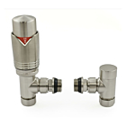 Realm Angled Satin Brushed Nickel TRV Radiator Valve and Lock-shield