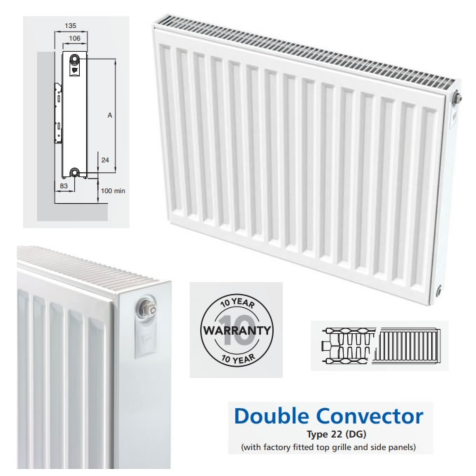 Compact Radiators Double Panel with Double Convector 300mm High