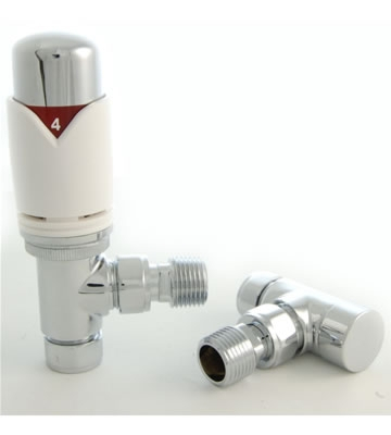 Realm Angled White Thermostatic Radiator Valve and Lock-shield