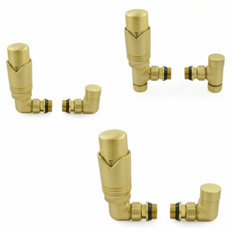 Realm Brushed Brass Thermostatic Radiator Valve and Lock-shield Sets