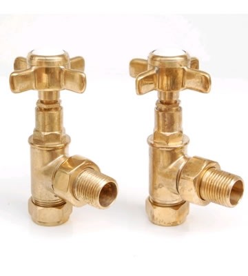 Westminster Cross Head Un-Lacquered Brass Angled Radiator Valve Set